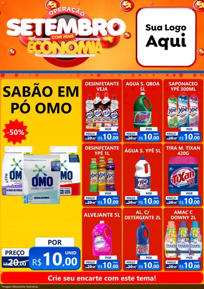Modelo de Encarte para Encarte A4 Vertical com o tema Operação Setembro Com Muita Economia para Produtos de Limpeza
