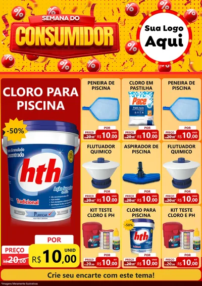 Modelo de Encarte para Encarte A4 Vertical com o tema Semana do Consumidor para Produtos para Piscina