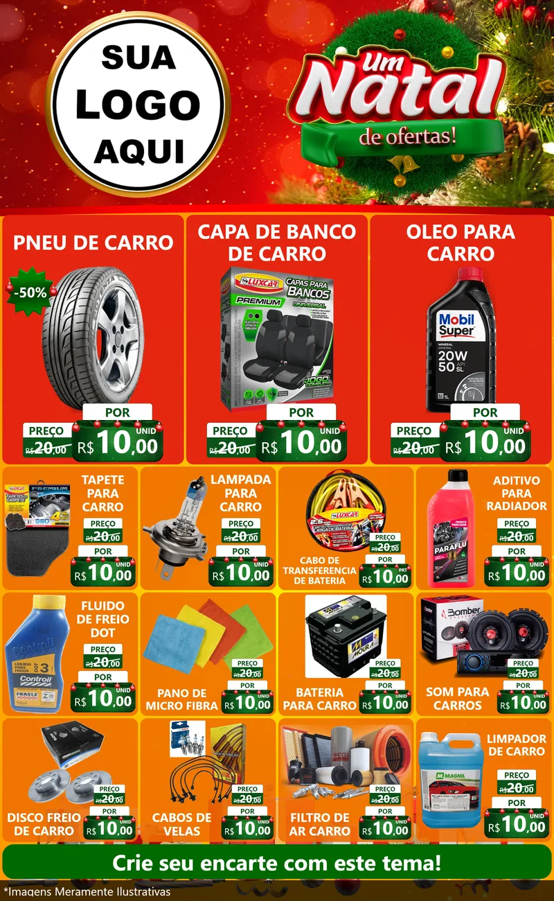 Modelo de Encarte para Encarte Grande com o tema Um Natal de Ofertas para Auto peças