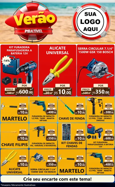 Modelo de Encarte para Encarte Grande com o tema Verão Imbatível para Maquinas e Ferramentas