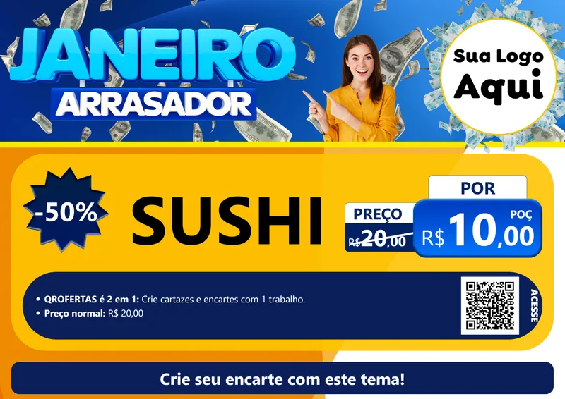 Modelo de Cartaz para Cartaz A4 Horizontal com o tema Janeiro Arrasador para Comida japonesa