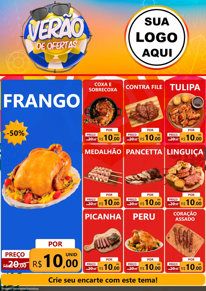 Modelo de Encarte para Encarte A4 Vertical com o tema Verão de Ofertas para Assados