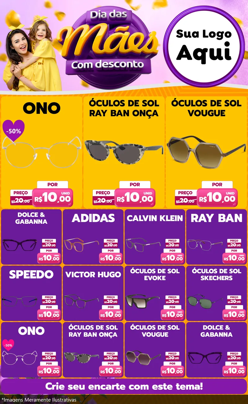 Modelo de Encarte para Encarte Grande com o tema Dia das Mães com Desconto para Óticas
