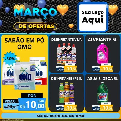 Modelo de Rede Social para Feed Facebook com o tema Março de Ofertas para Produtos de Limpeza