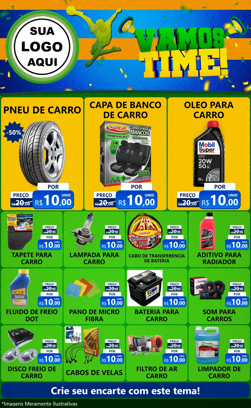Modelo de Encarte para Encarte Grande com o tema Vamos Time! para Auto peças