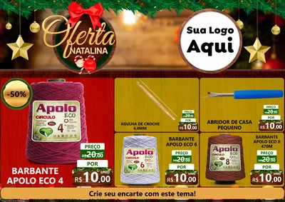 Modelo de Encarte para Encarte A4 Horizontal com o tema Ofertas Natalina para Armarinho e Aviamentos