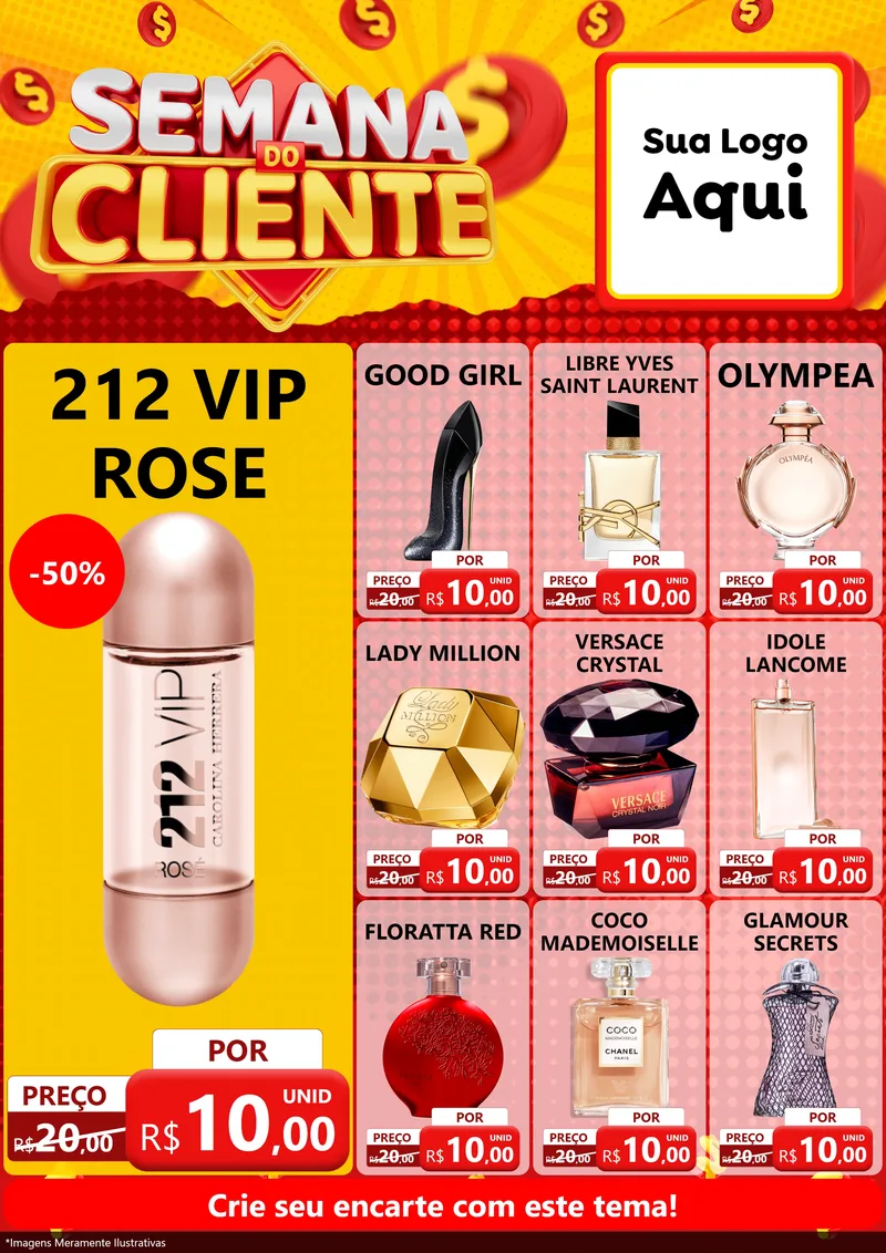 Modelo de Encarte para Encarte A4 Vertical com o tema Semana do Cliente para Perfumes