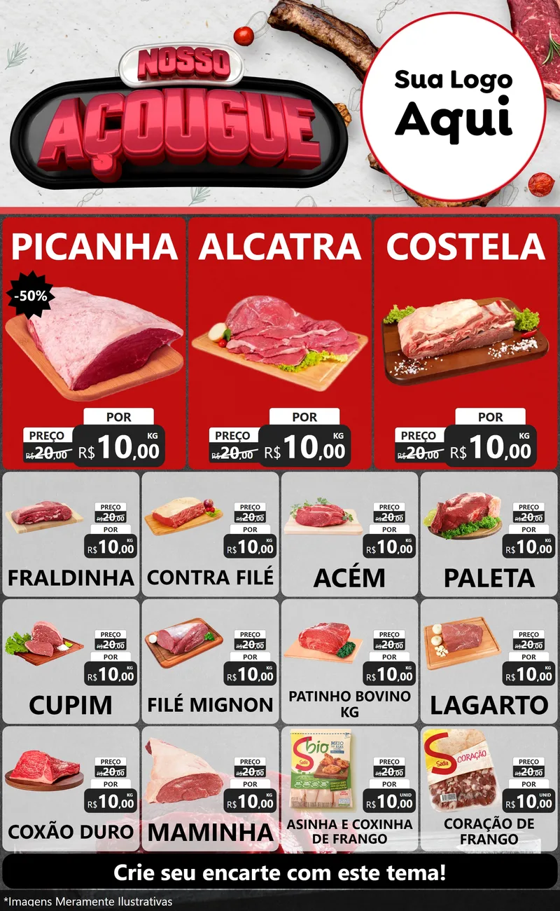 Modelo de Encarte para Encarte Grande com o tema Nosso Açougue para Açougue