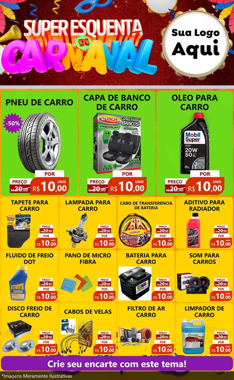 Modelo de Encarte para Encarte Grande com o tema Super Esquenta de Carnaval para Auto peças