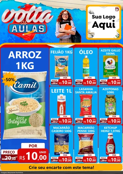 Modelo de Encarte para Encarte A4 Vertical com o tema Volta às Aulas para Supermercado