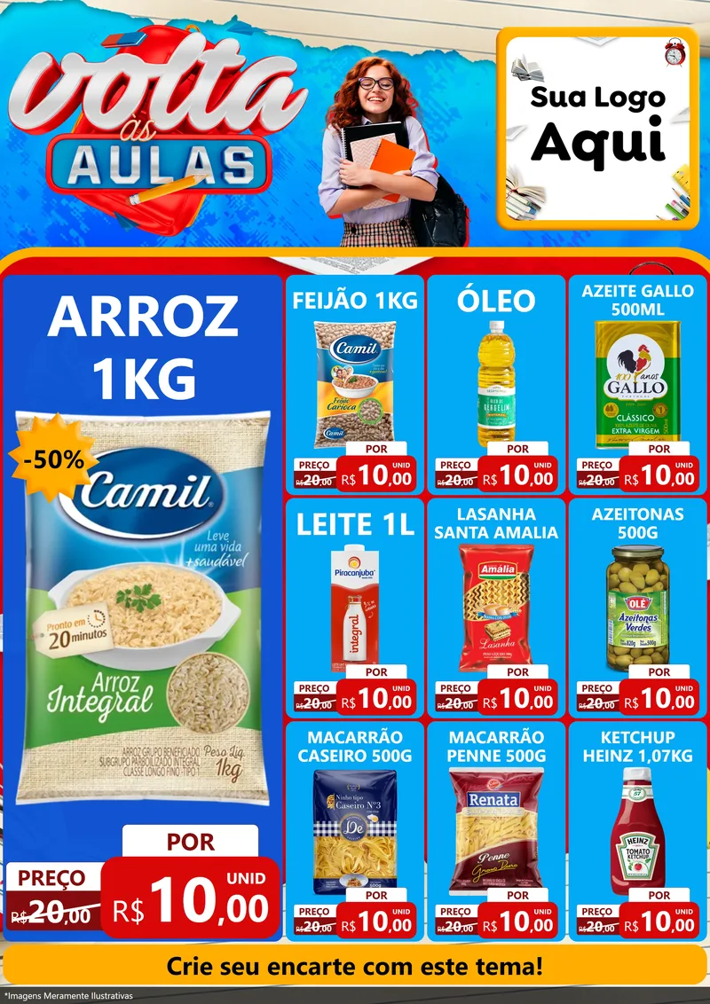 Modelo de Encarte para Encarte A4 Vertical com o tema Volta às Aulas para Supermercado