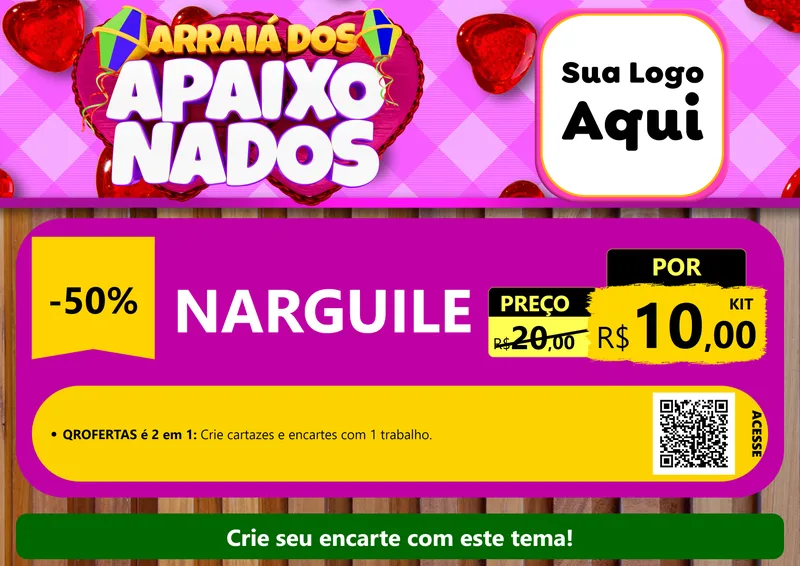 Modelo de Cartaz para Cartaz A4 Horizontal com o tema Arraiá dos Apaixonados para Tabacaria