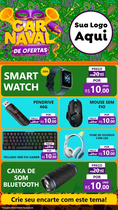 Modelo de TV para TV Vertical com o tema Carnaval de Ofertas para Informática