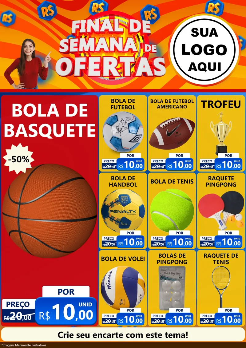 Modelo de Encarte para Encarte A4 Vertical com o tema Final de Semana de Ofertas para Artigos Esportivos