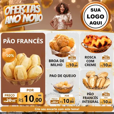 Modelo de Rede Social para Feed Facebook com o tema Ofertas de Ano Novo para Padaria