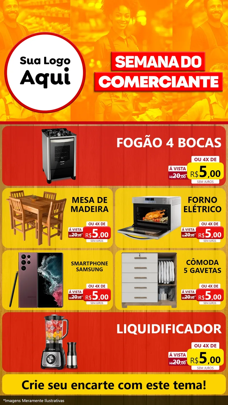 Modelo de TV para TV Vertical com o tema Semana do Comerciante para Móveis e Eletro