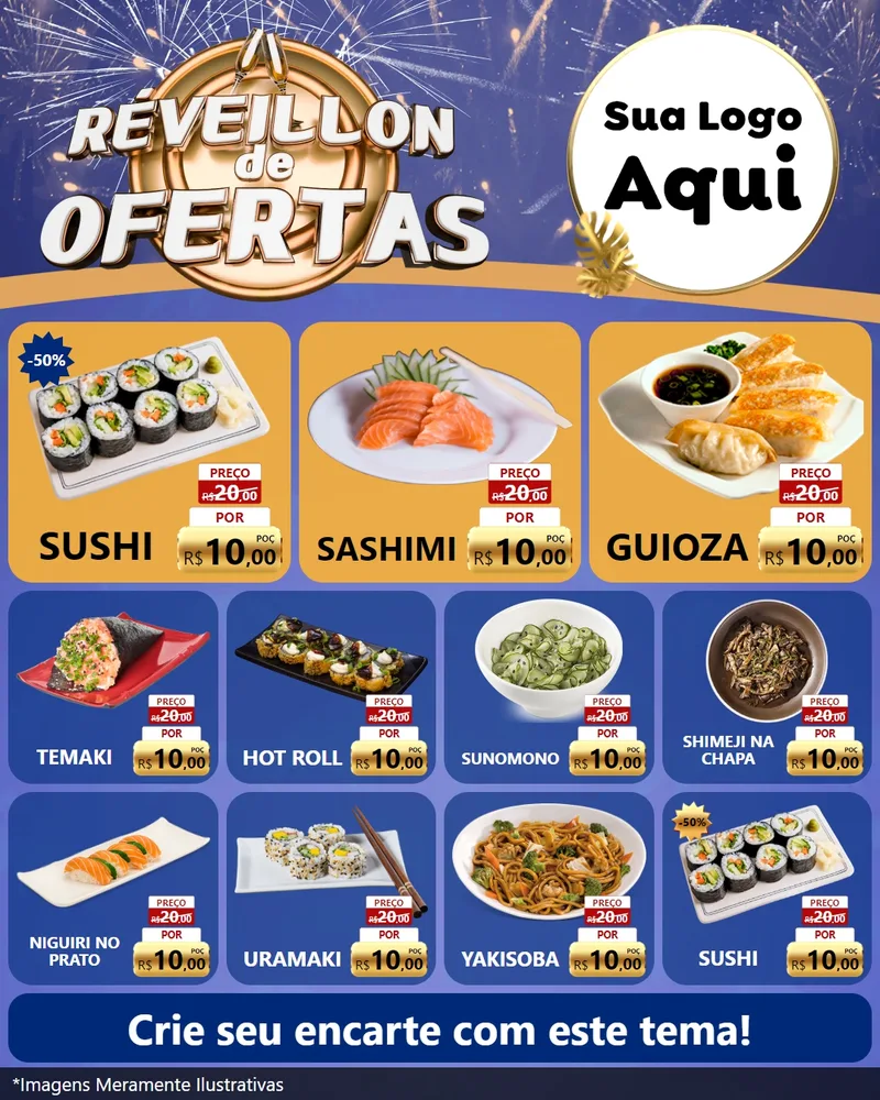 Modelo de Rede Social para Feed Instagram com o tema Réveillon de Ofertas para Comida japonesa