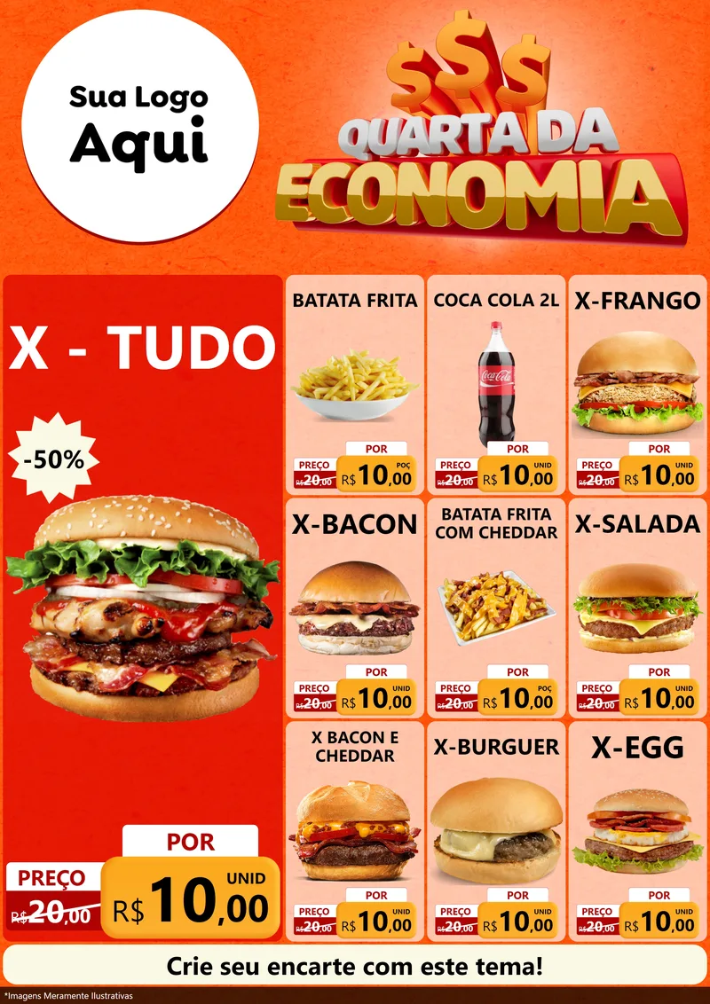 Modelo de Encarte para Encarte A4 Vertical com o tema Quarta da Economia para Hamburgueria