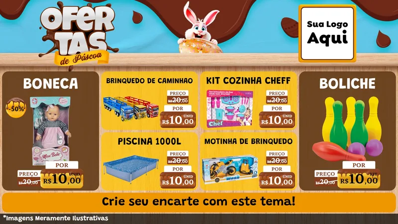 Modelo de TV para TV Horizontal com o tema Ofertas de Páscoa para Brinquedos
