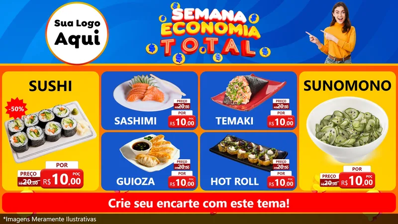 Modelo de TV para TV Horizontal com o tema Semana Economia Total para Comida japonesa