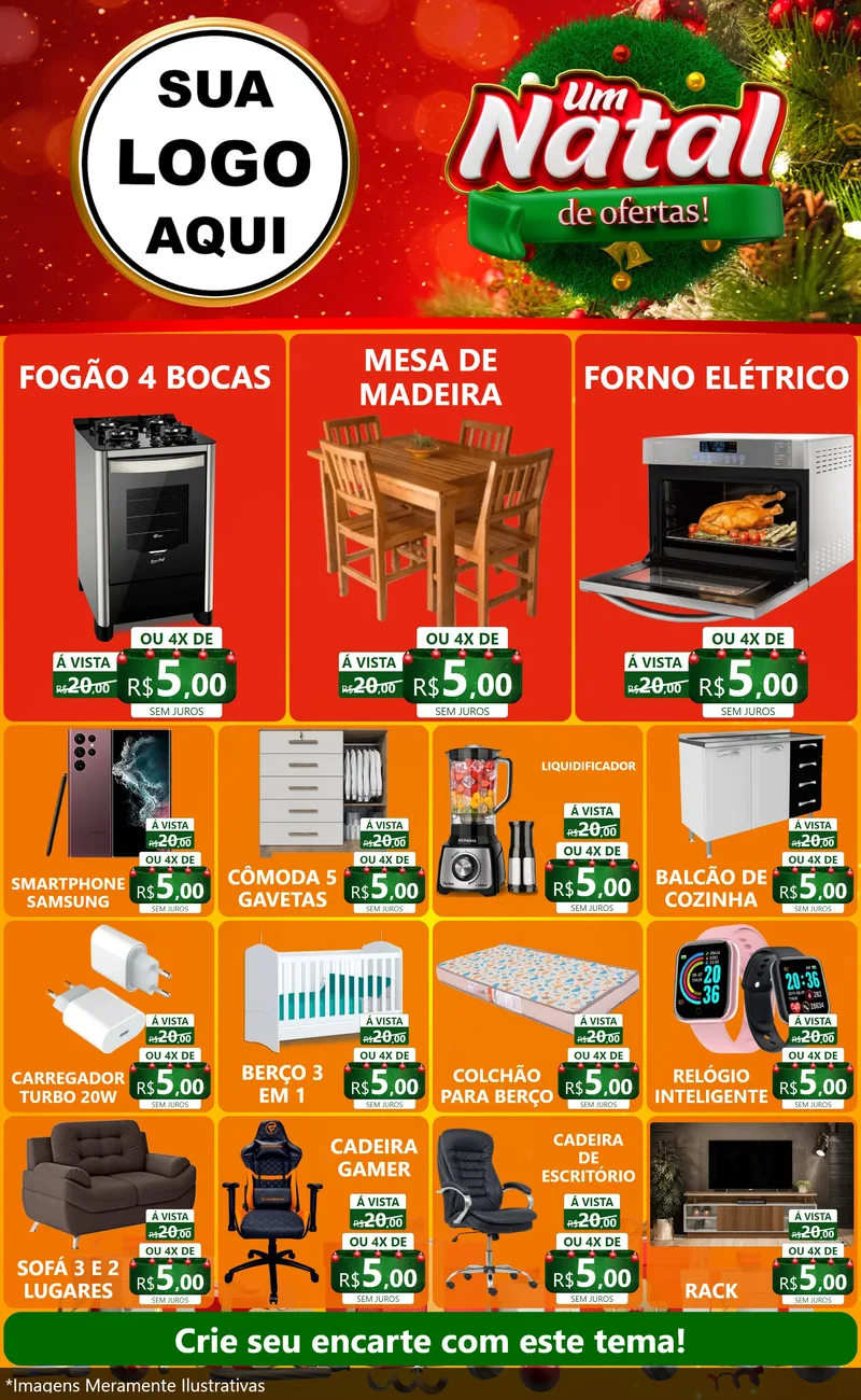 Modelo de Encarte para Encarte Grande com o tema Um Natal de Ofertas para Móveis e Eletro