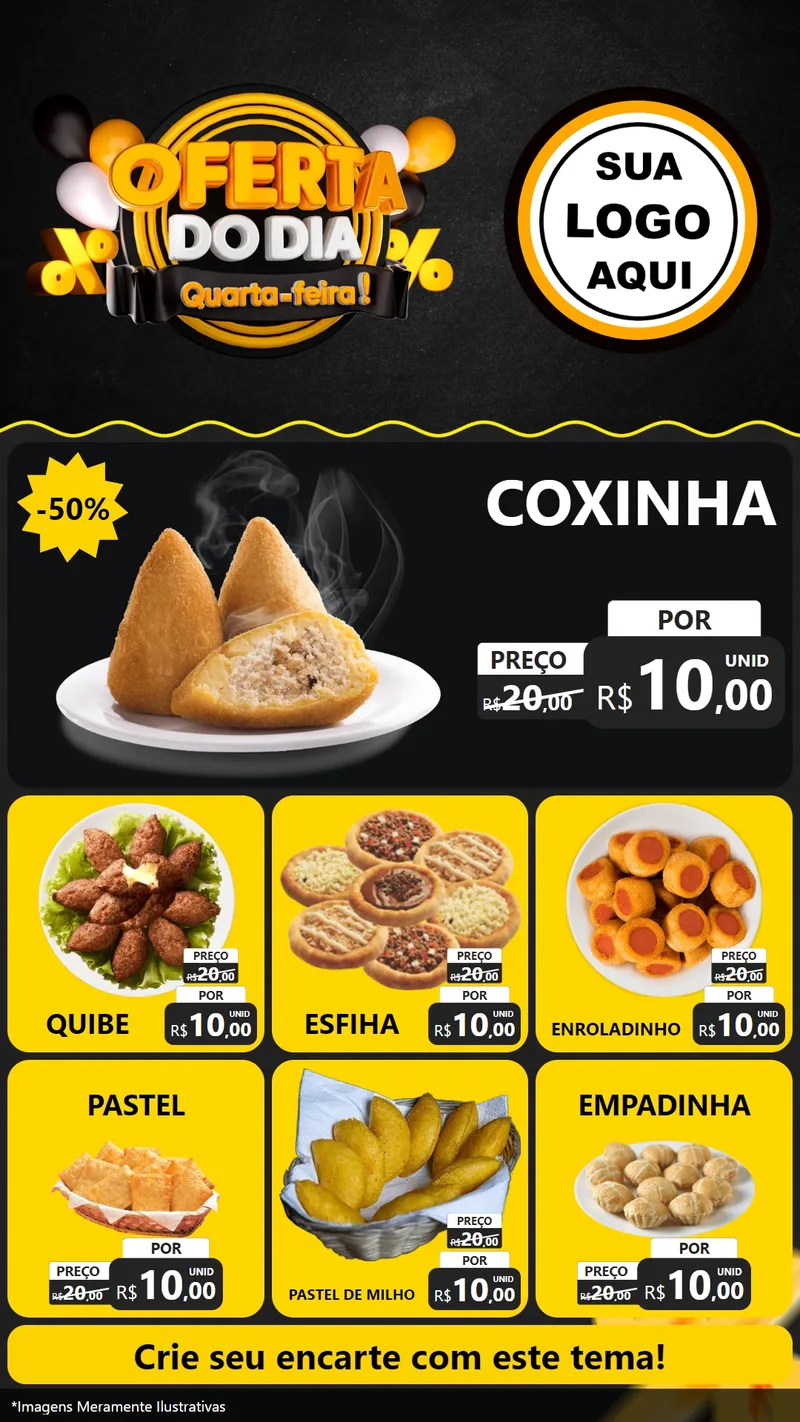 Modelo de Rede Social para Stories com o tema Oferta do Dia - Quarta Feira! para Salgadaria