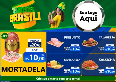 Modelo de Encarte para Encarte A4 Horizontal com o tema Vamos Brasil - Copa para Frios e Laticínios