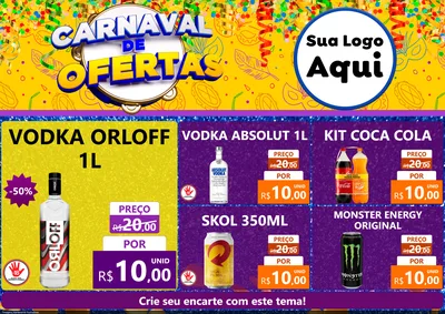 Modelo de Encarte para Encarte A4 Horizontal com o tema Carnaval de Ofertas para Distribuidora de bebidas