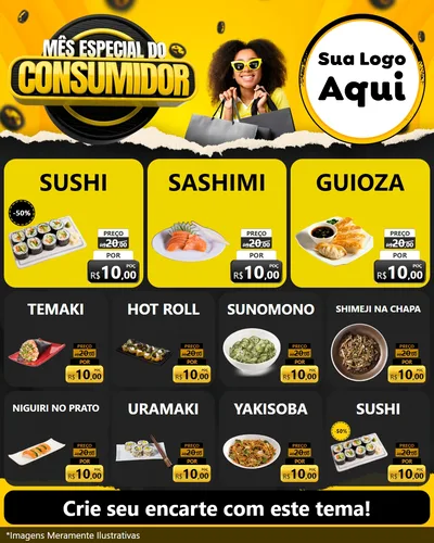 Modelo de Rede Social para Feed Instagram com o tema Mês Especial do Consumidor para Comida japonesa