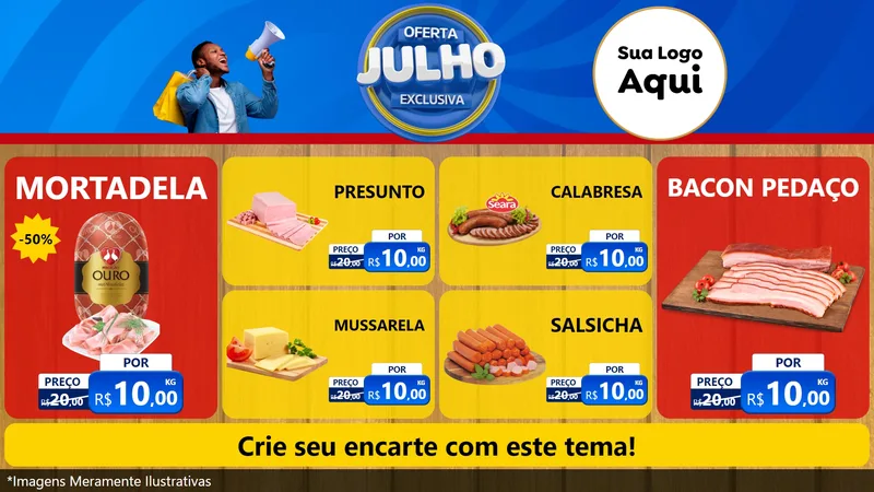 Modelo de TV para TV Horizontal com o tema Oferta Exclusiva, Julho para Frios e Laticínios