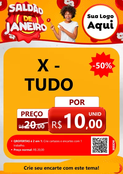 Modelo de Cartaz para Cartaz A4 Vertical com o tema Saldão de Janeiro para Hamburgueria