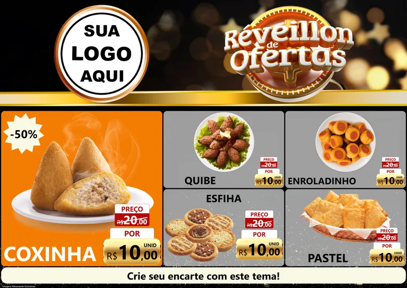 Modelo de Encarte para Encarte A4 Horizontal com o tema Réveillon de Ofertas para Salgadaria