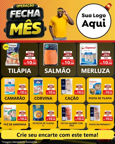 Modelo de Rede Social para Feed Instagram com o tema Operação Fecha Mês para Peixaria
