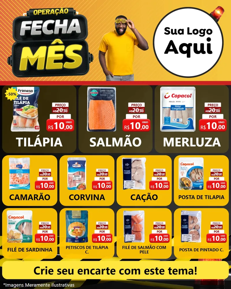 Modelo de Rede Social para Feed Instagram com o tema Operação Fecha Mês para Peixaria