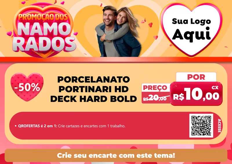 Modelo de Cartaz para Cartaz A4 Horizontal com o tema Promoção dos Namorados para Pisos e revestimentos