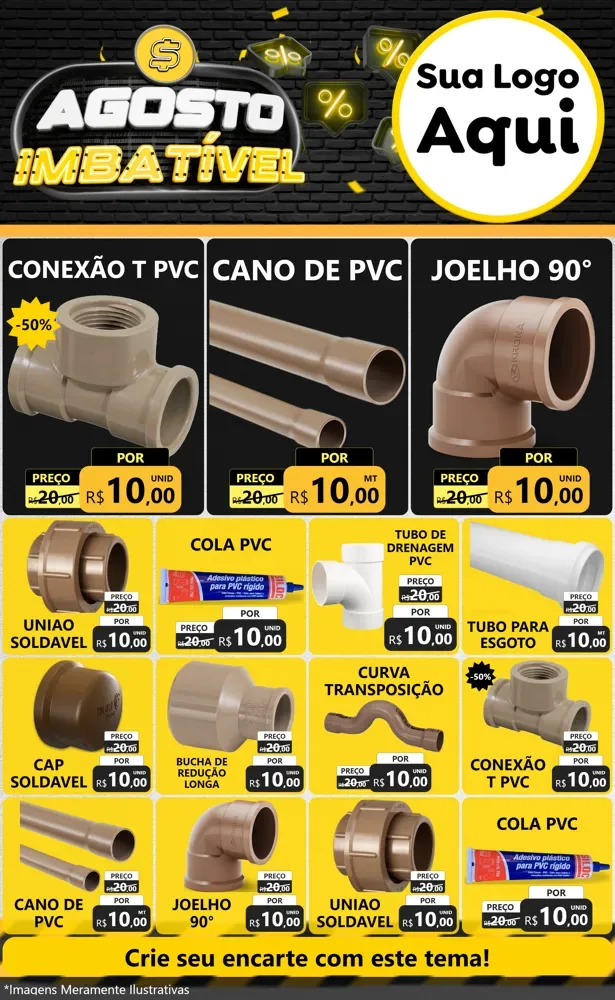 Modelo de Encarte para Encarte Grande com o tema Agosto Imbatível para Tubos e conexões