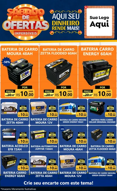 Modelo de Encarte para Encarte Grande com o tema Sábado de Ofertas Imperdíveis para Baterias Elétricas