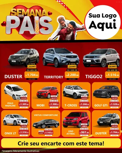 Modelo de Rede Social para Feed Instagram com o tema Semana Dos Pais para Concessionaria de Carros