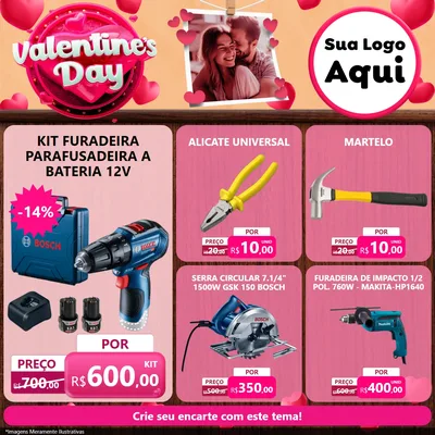 Modelo de Rede Social para Feed Facebook com o tema Valentine's Day para Maquinas e Ferramentas