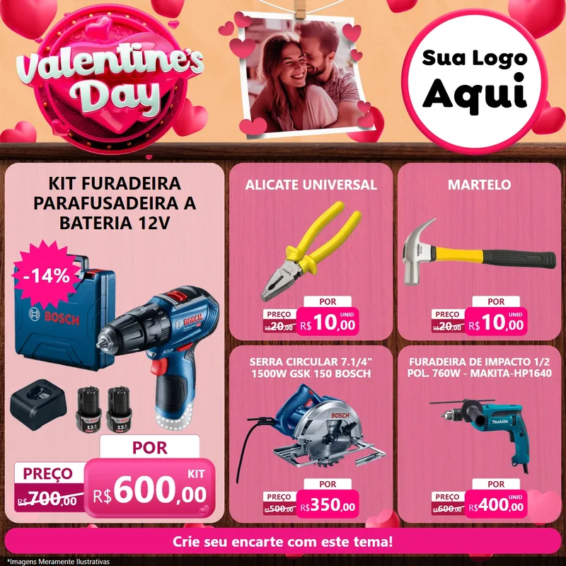 Modelo de Rede Social para Feed Facebook com o tema Valentine's Day para Maquinas e Ferramentas