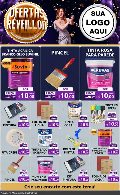 Modelo de Encarte para Encarte Grande com o tema Ofertas de Réveillon para Tintas e Ferramentas