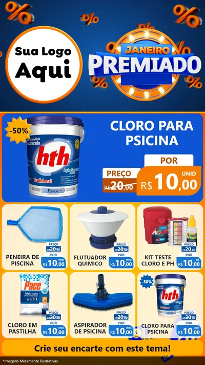 Modelo de Rede Social para Stories com o tema Janeiro Premiado para Produtos para Piscina