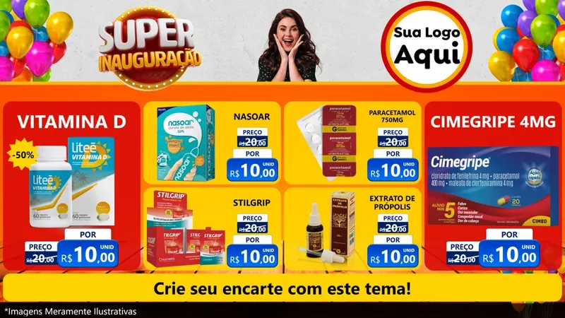 Modelo de TV para TV Horizontal com o tema Super Inauguração para Farmácia