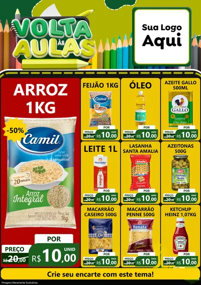 Modelo de Encarte para Encarte A4 Vertical com o tema Volta às Aulas para Supermercado