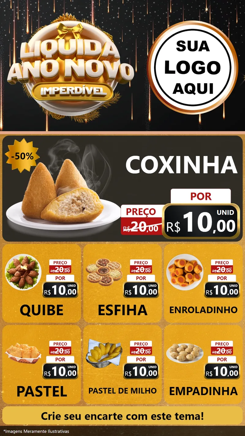 Modelo de Rede Social para Stories com o tema Liquida Ano Novo Imperdível para Salgadaria