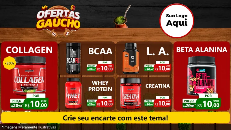 Modelo de TV para TV Horizontal com o tema Ofertas Dia do Gaúcho para Suplementos alimentares