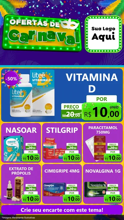 Modelo de Rede Social para Stories com o tema Ofertas de Carnaval para Farmácia