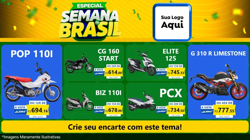 Modelo de TV para TV Horizontal com o tema Especial Semana do Brasil para Concessionaria de Motos