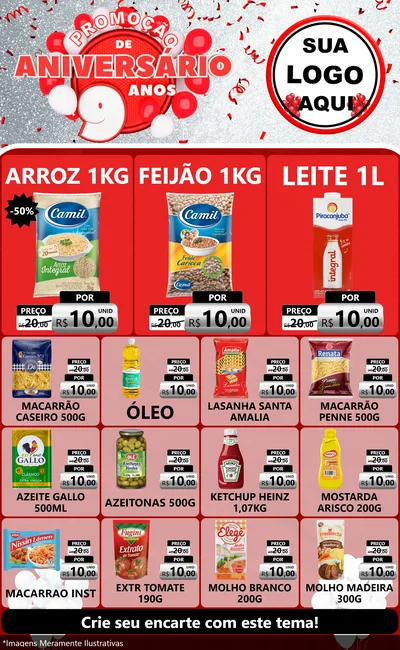 Modelo de Encarte para Encarte Grande com o tema Promoção de Aniversário - 9 Anos para Supermercado