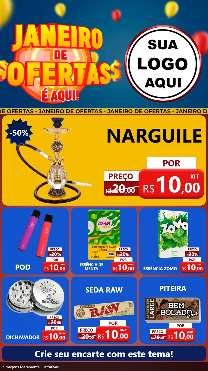 Modelo de Rede Social para Stories com o tema Janeiro de Ofertas É Aqui! para Tabacaria